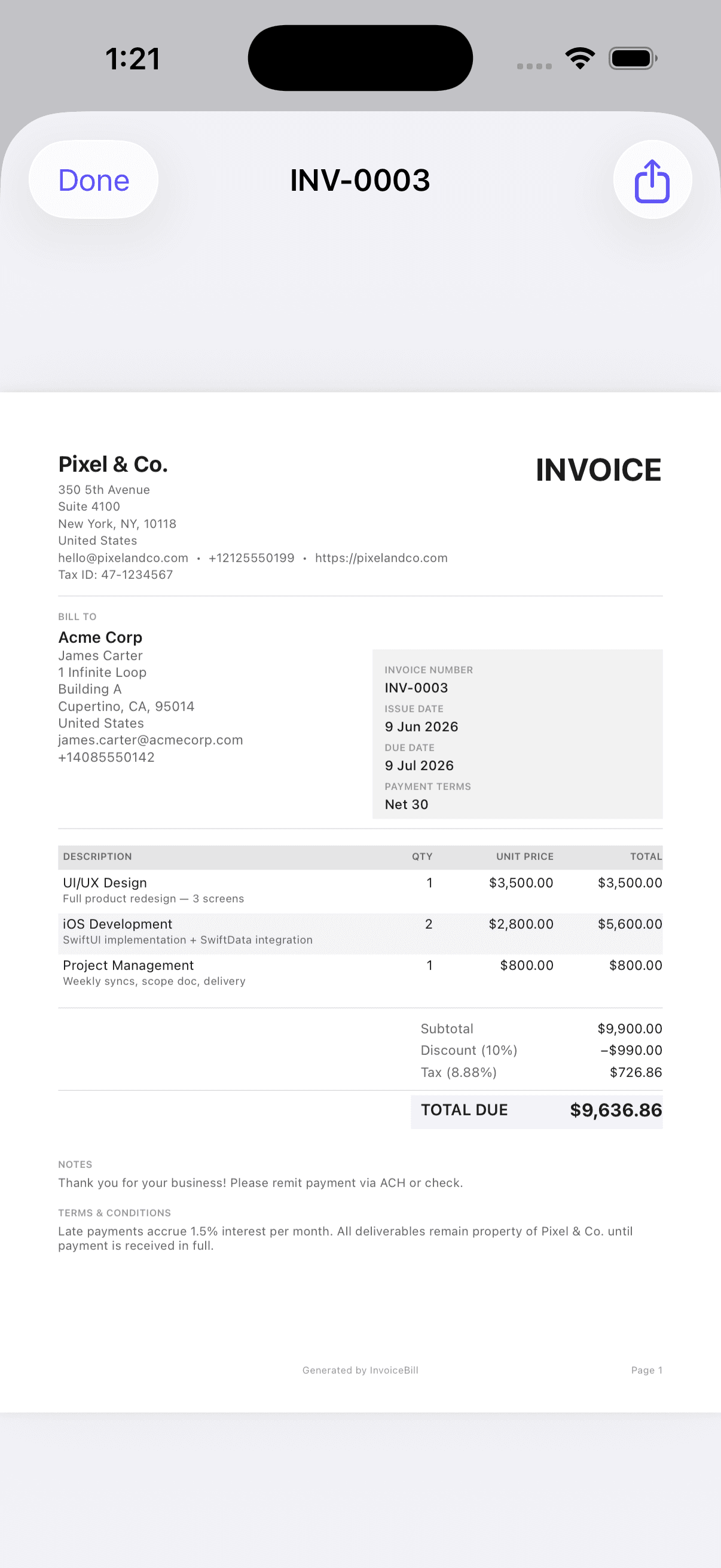 Invoice Generator app screenshot 1