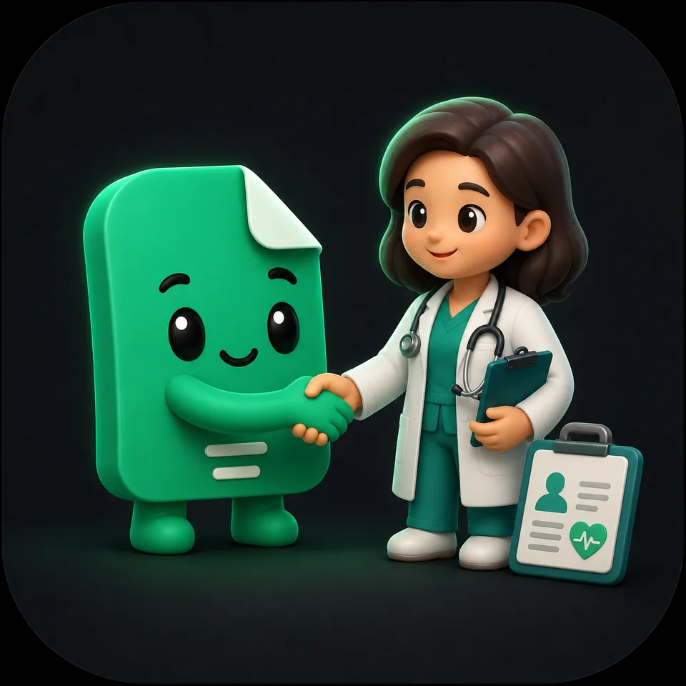 ToolPDFs mascot with a healthcare professional